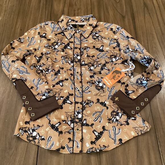 Wrangler X Leon Bridges Western cotton Shirt In Brown white cactus Horse L NWT - Picture 2 of 10